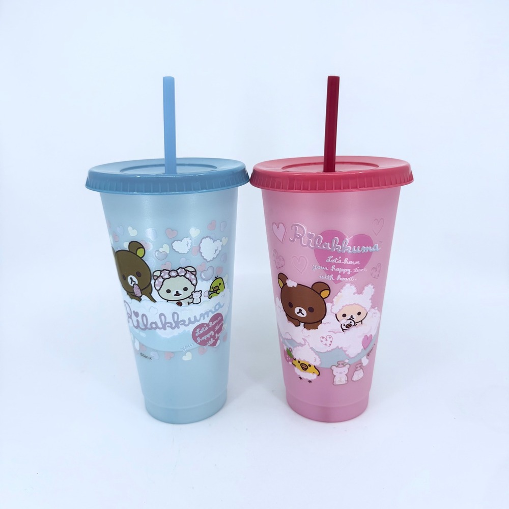 San-X Rilakkuma  Cup‎ Straw Bundle Round 1 Exclusive Blue Pink 2pc